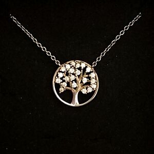 Sterling Silver Tree of Life Pendant With Clear Crystal Accents